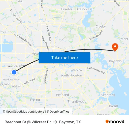 Beechnut St @ Wilcrest Dr to Baytown, TX map