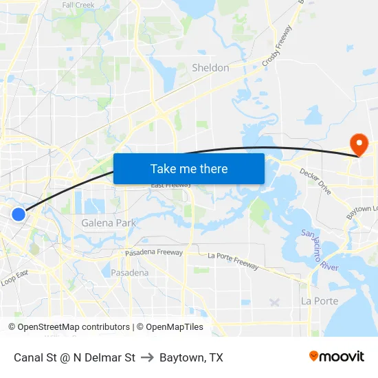 Canal St @ N Delmar St to Baytown, TX map