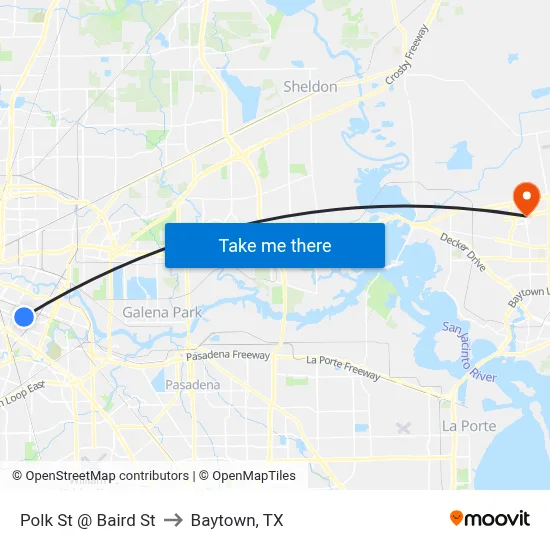 Polk St @ Baird St to Baytown, TX map