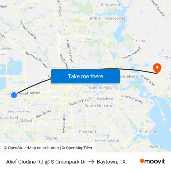 Alief Clodine Rd @ S Greenpark Dr to Baytown, TX map