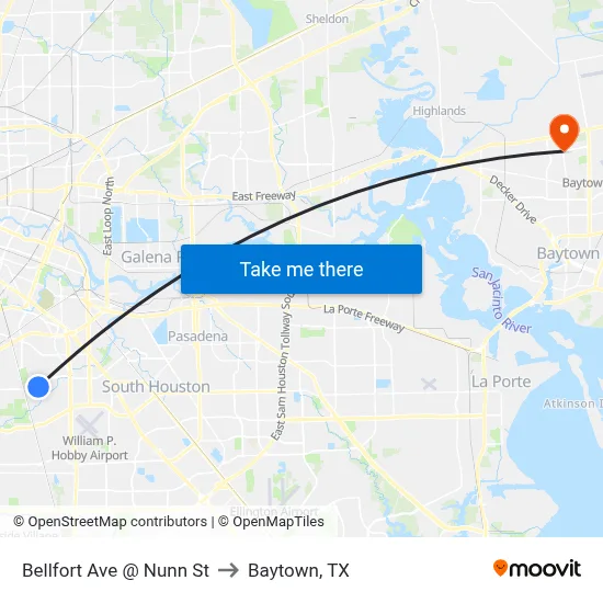 Bellfort Ave @ Nunn St to Baytown, TX map