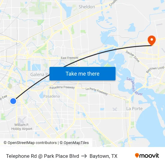 Telephone Rd @ Park Place Blvd to Baytown, TX map