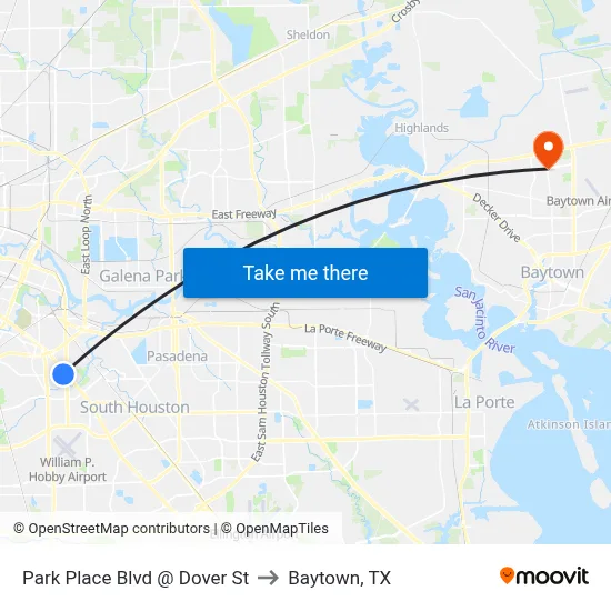Park Place Blvd @ Dover St to Baytown, TX map