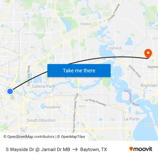 S Wayside Dr @ Jamail Dr MB to Baytown, TX map