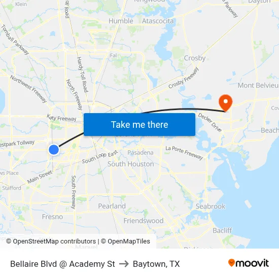 Bellaire Blvd @ Academy St to Baytown, TX map