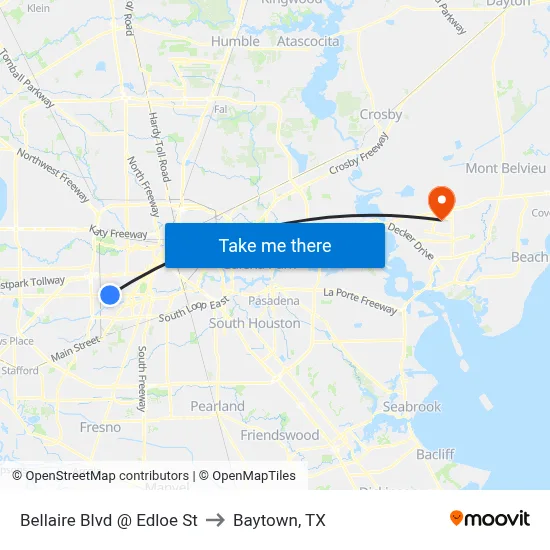 Bellaire Blvd @ Edloe St to Baytown, TX map