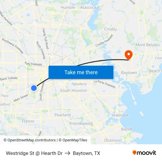 Westridge St @ Hearth Dr to Baytown, TX map
