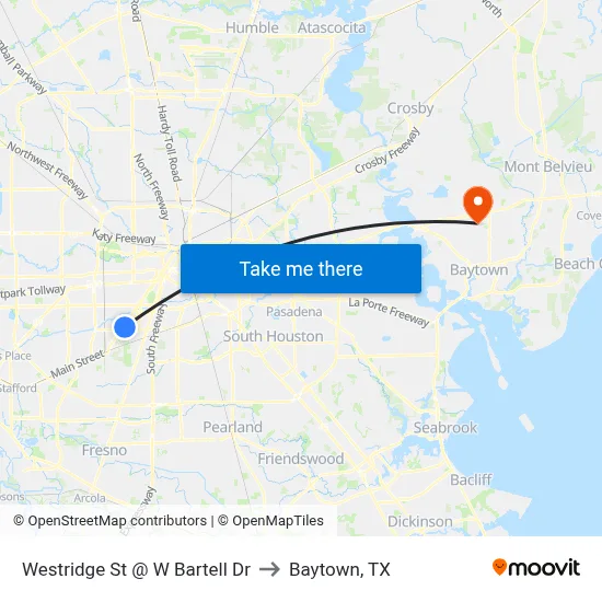 Westridge St @ W Bartell Dr to Baytown, TX map