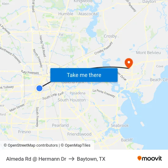 Almeda Rd @ Hermann Dr to Baytown, TX map