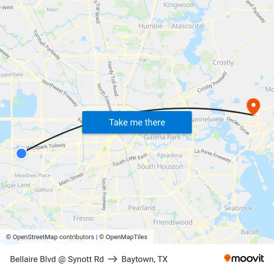Bellaire Blvd @ Synott Rd to Baytown, TX map