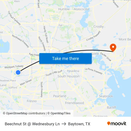 Beechnut St @ Wednesbury Ln to Baytown, TX map