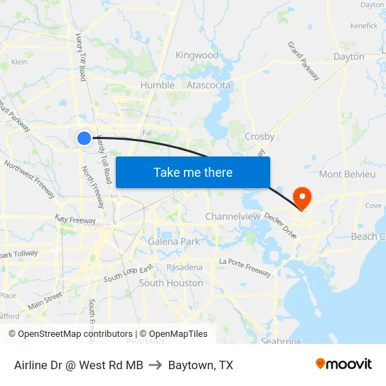 Airline Dr @ West Rd MB to Baytown, TX map