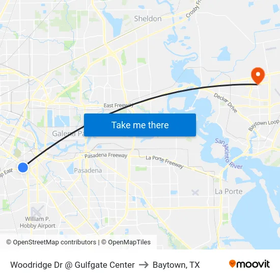 Woodridge Dr @ Gulfgate Center to Baytown, TX map