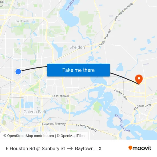 E Houston Rd @ Sunbury St to Baytown, TX map