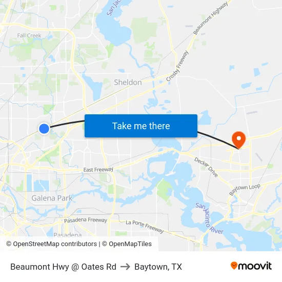 Beaumont Hwy @ Oates Rd to Baytown, TX map