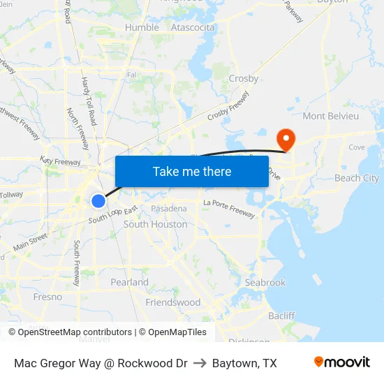 Mac Gregor Way @ Rockwood Dr to Baytown, TX map