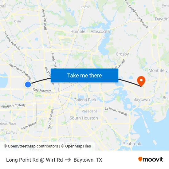 Long Point Rd @ Wirt Rd to Baytown, TX map