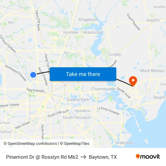 Pinemont Dr @ Rosslyn Rd Mb2 to Baytown, TX map