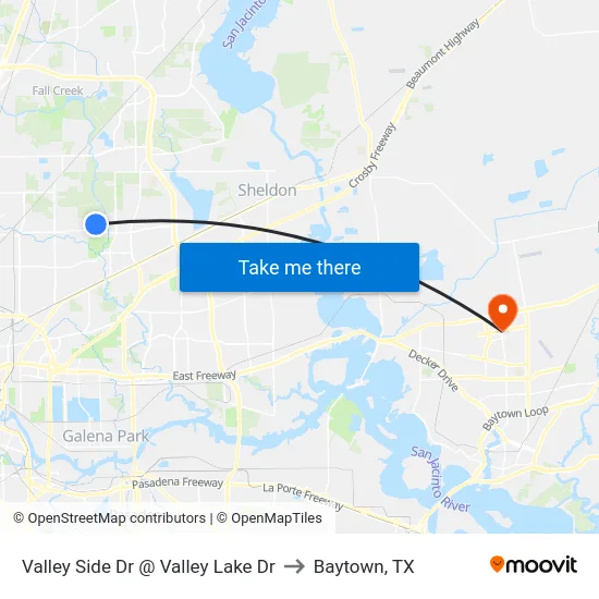 Valley Side Dr @ Valley Lake Dr to Baytown, TX map