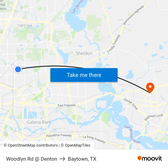 Woodlyn Rd @ Denton to Baytown, TX map