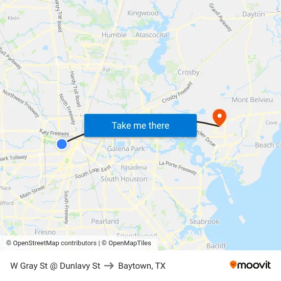 W Gray St @ Dunlavy St to Baytown, TX map