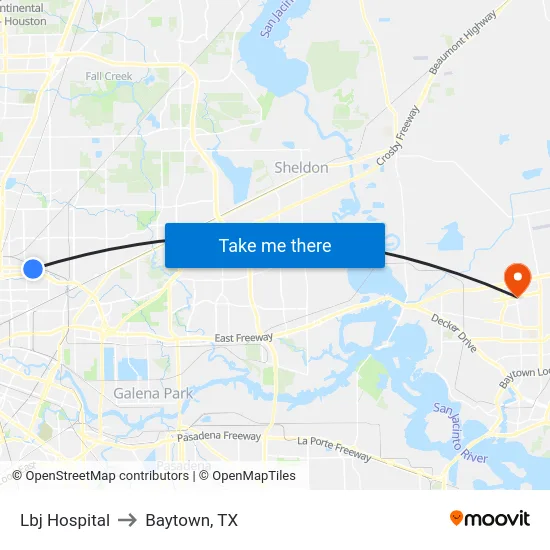 Lbj Hospital to Baytown, TX map