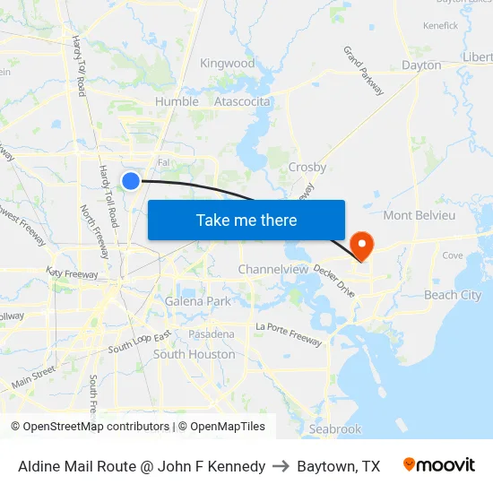 Aldine Mail Route @ John F Kennedy to Baytown, TX map