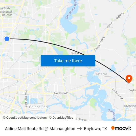 Aldine Mail Route Rd @ Macnaughton to Baytown, TX map