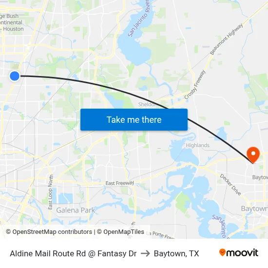 Aldine Mail Route Rd @ Fantasy Dr to Baytown, TX map