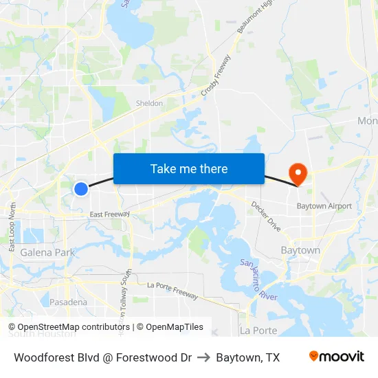 Woodforest Blvd @ Forestwood Dr to Baytown, TX map