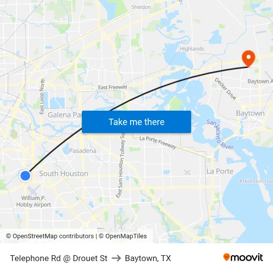 Telephone Rd @ Drouet St to Baytown, TX map