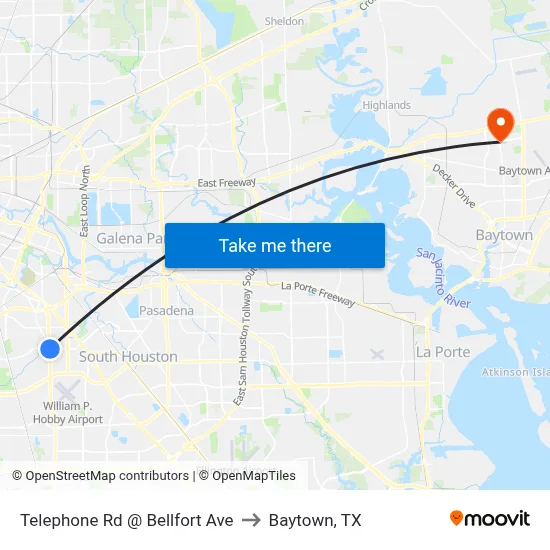 Telephone Rd @ Bellfort Ave to Baytown, TX map