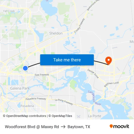 Woodforest Blvd @ Maxey Rd to Baytown, TX map