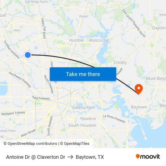 Antoine Dr @ Claverton Dr to Baytown, TX map