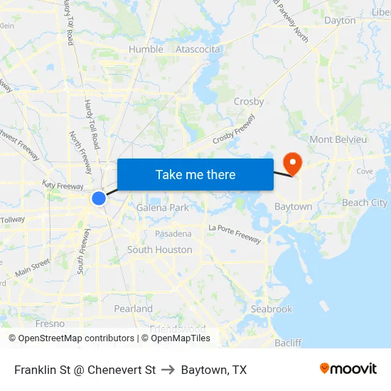 Franklin St @ Chenevert St to Baytown, TX map