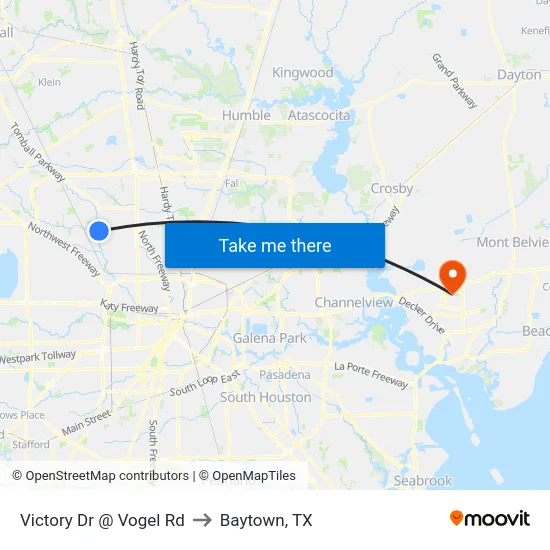 Victory Dr @ Vogel Rd to Baytown, TX map