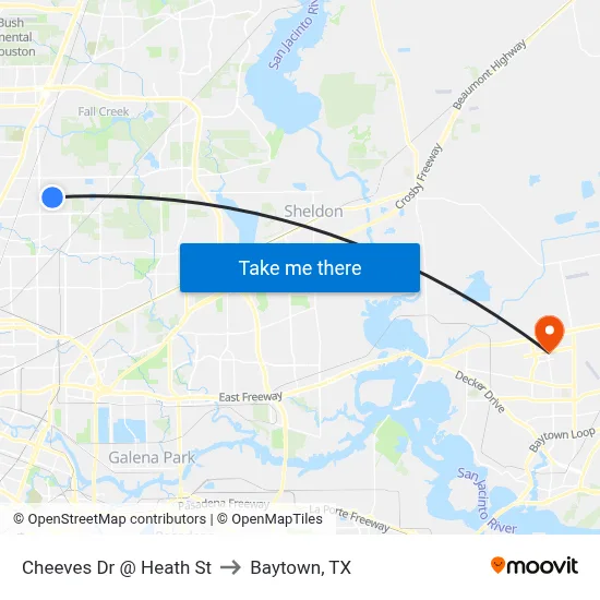 Cheeves Dr @ Heath St to Baytown, TX map