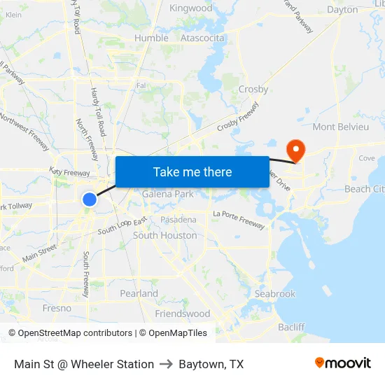 Main St @ Wheeler Station to Baytown, TX map
