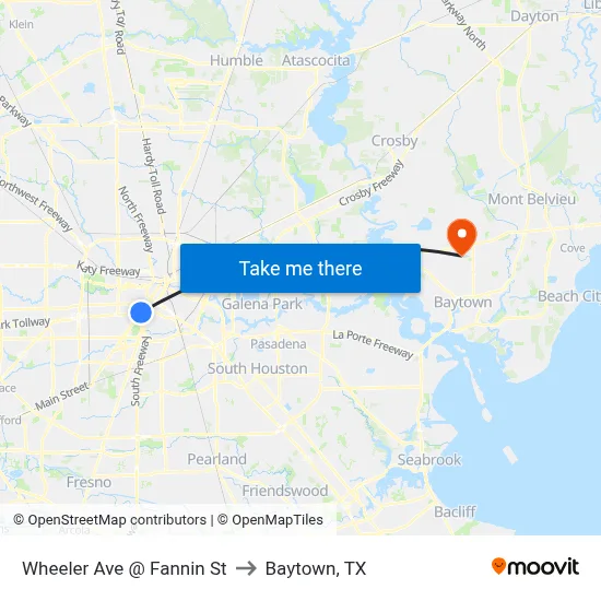 Wheeler Ave @ Fannin St to Baytown, TX map