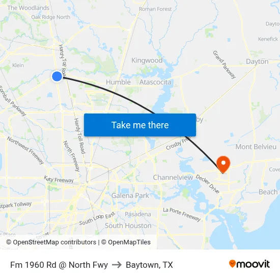 Fm 1960 Rd @ North Fwy to Baytown, TX map