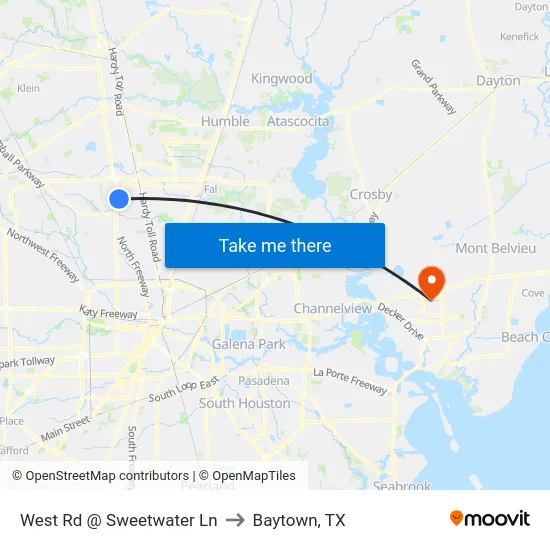 West Rd @ Sweetwater Ln to Baytown, TX map