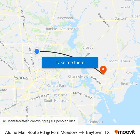 Aldine Mail Route Rd @ Fern Meadow to Baytown, TX map