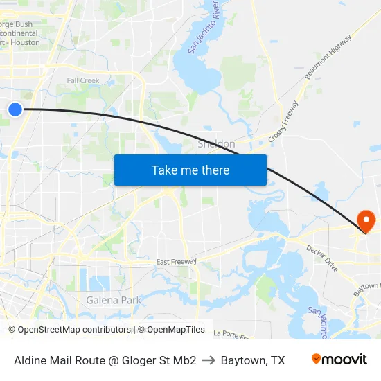 Aldine Mail Route @ Gloger St Mb2 to Baytown, TX map