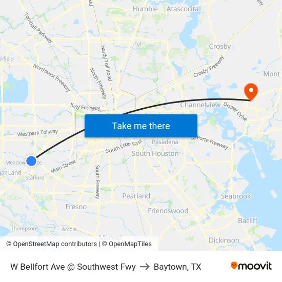 W Bellfort Ave @ Southwest Fwy to Baytown, TX map