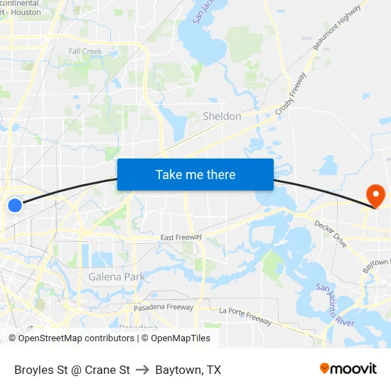 Broyles St @ Crane St to Baytown, TX map