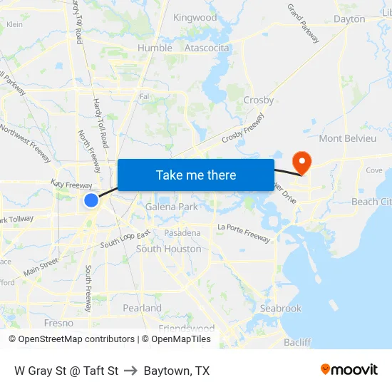 W Gray St @ Taft St to Baytown, TX map