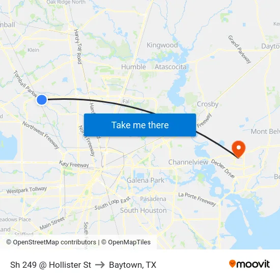 Sh 249 @ Hollister St to Baytown, TX map