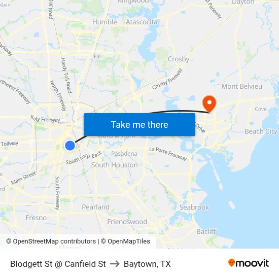 Blodgett St @ Canfield St to Baytown, TX map