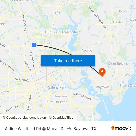 Aldine Westfield Rd @ Marvel Dr to Baytown, TX map