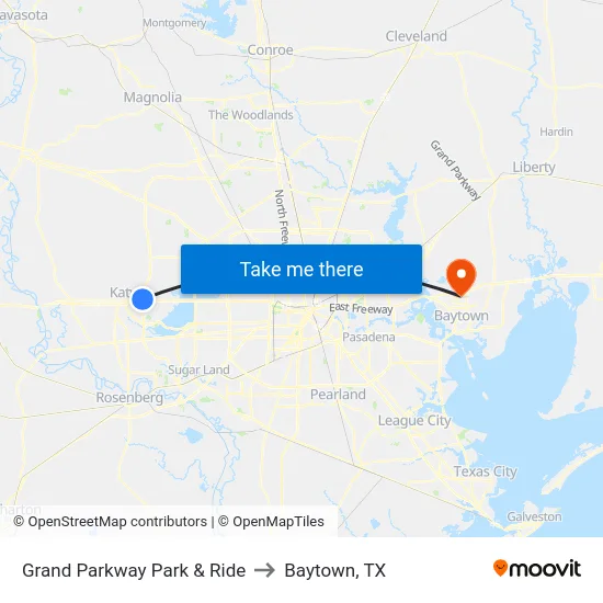 Grand Parkway Park & Ride to Baytown, TX map